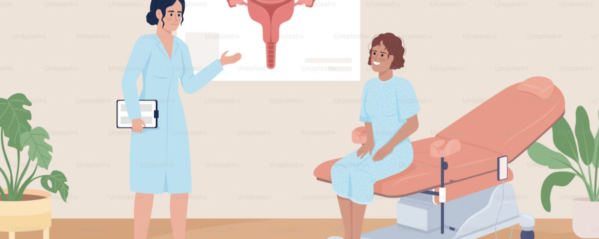 Ilustración de consulta ginecológica sobre DIU T de cobre, anticoncepción sin hormonas y asesoría personalizada.